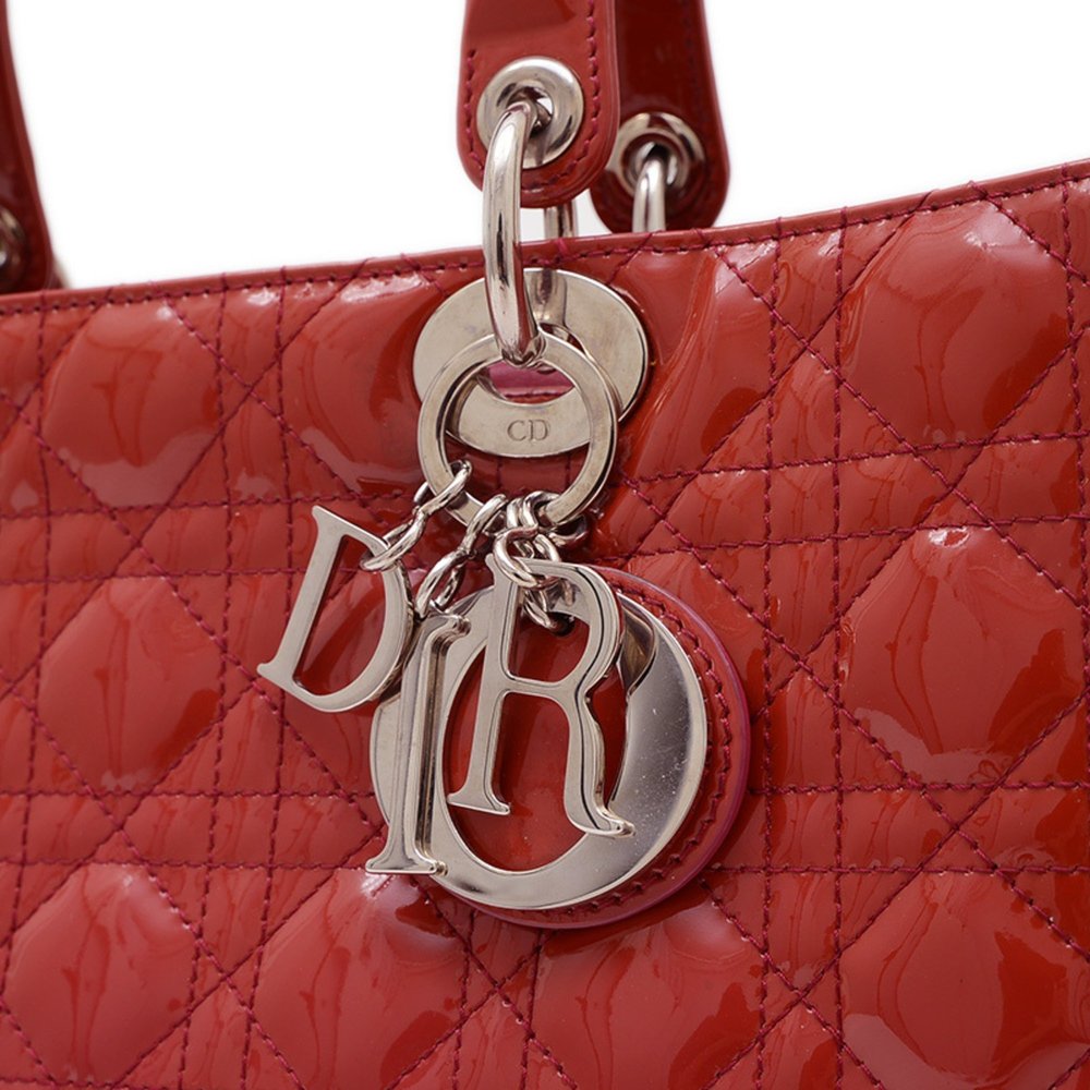 Christian Dior Dior Lady Cannage Large 2WAY Bag Handbag Patent Red BP - Picture 3 of 9